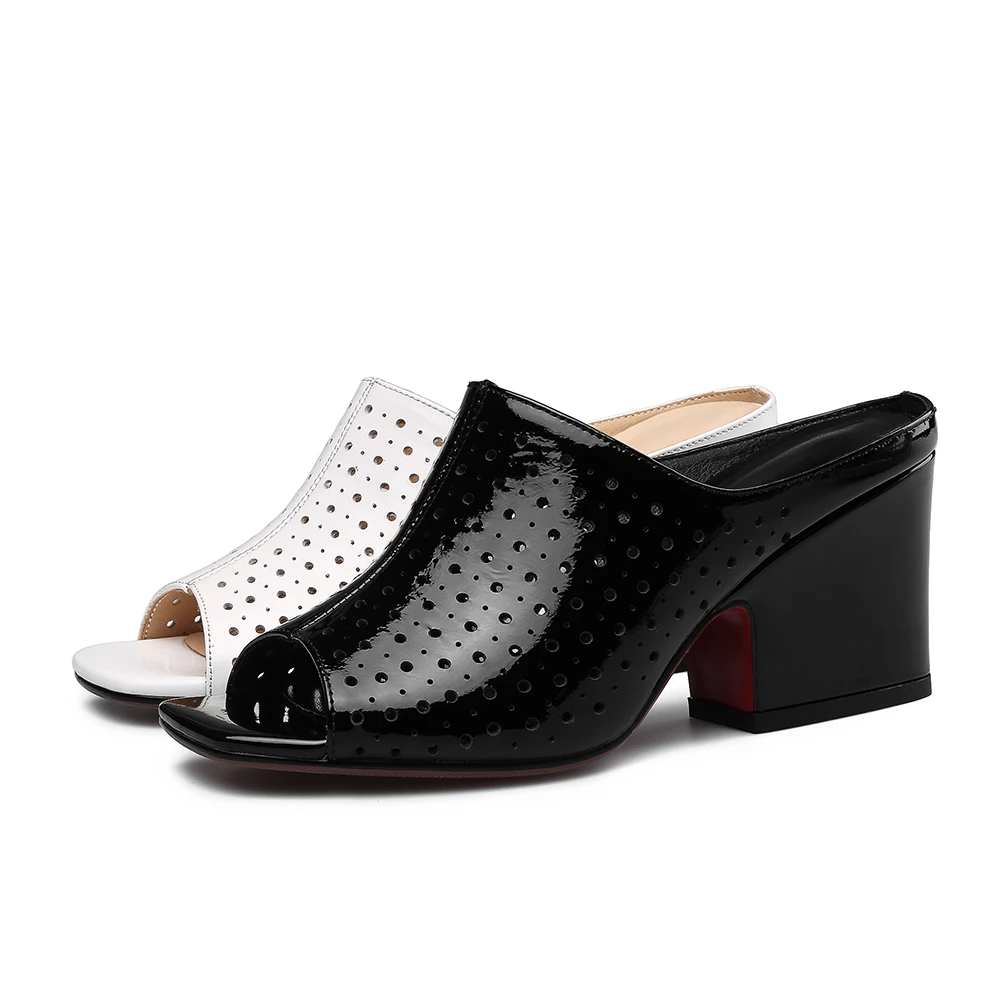 LAPOLAKA/модные туфли без задника из натуральной кожи женские летние шлепанцы на высоком квадратном каблуке Женская обувь
