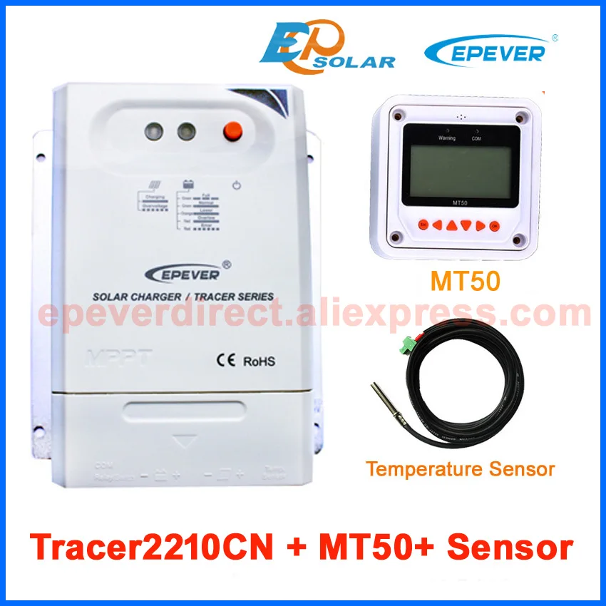 12 В/24 В MPPT EPSolar Контроллер Tracer2210CN 20A 20amp с датчиком температуры и белый MT50 дистанционный метр - Цвет: with MT50 and sensor