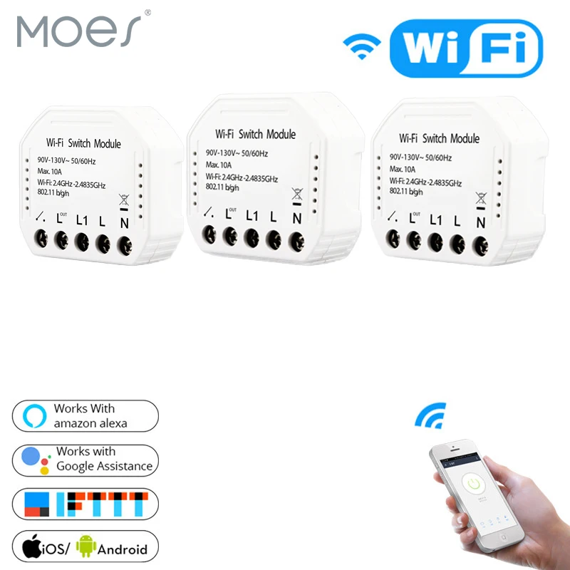 Wifi дистанционный переключатель освещения Diy выключатель модуль Smart Life/Tuya приложение дистанционное управление, работает с Alexa Echo Google Home 1/2 Way