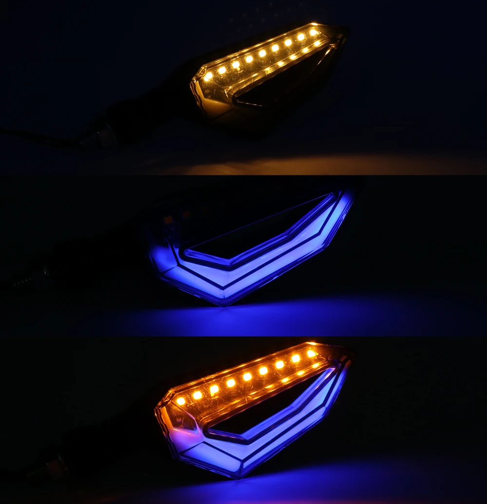 2pcs Flowing Universal Motorcycle Turn Signal Indicators 9 LED 12V Blinkers Flexible Bendable Lamp Light Amber Blue Red White (6)