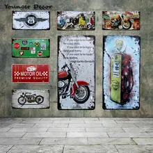 Retro Óleo de Motor Da Motocicleta Placa de Licença Do Carro Route EUA 66 Motel Gasolina Sinais Da Lata Do Vintage Arte Da Parede do Metal Poster YA002