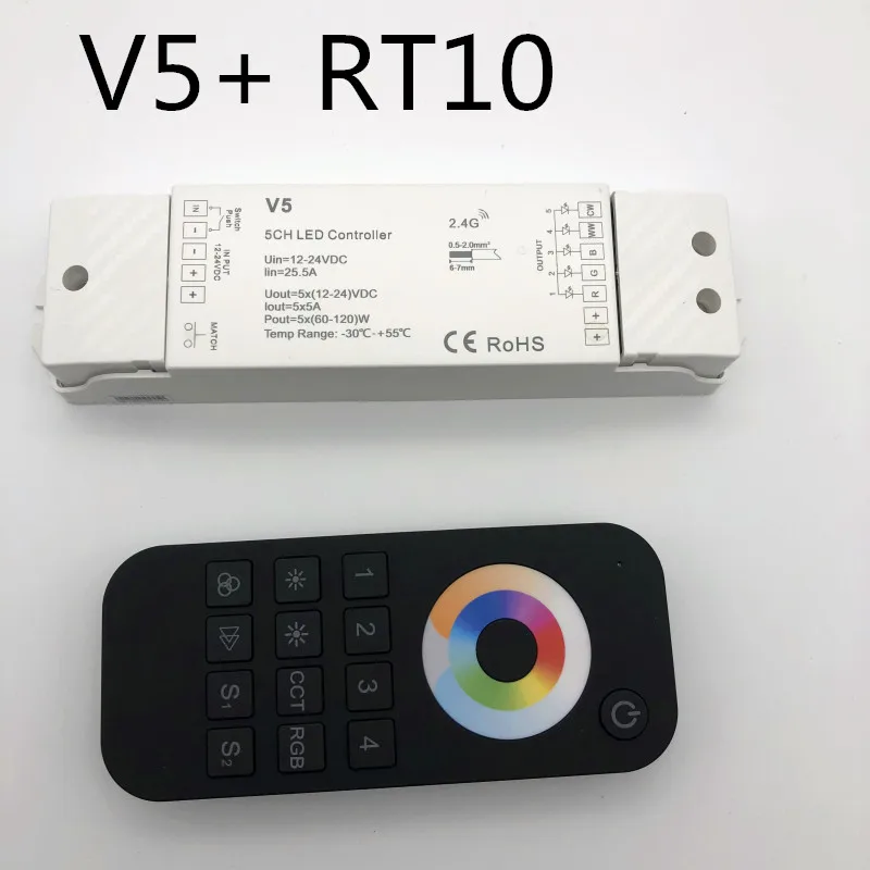 5 канальный 2,4G RGB+ CCT светодиодный RF контроллер DC5-24V с 4 зонами RF пульт дистанционного управления для RGB+ CCT светодиодный светильник V5 V5-M контроллер