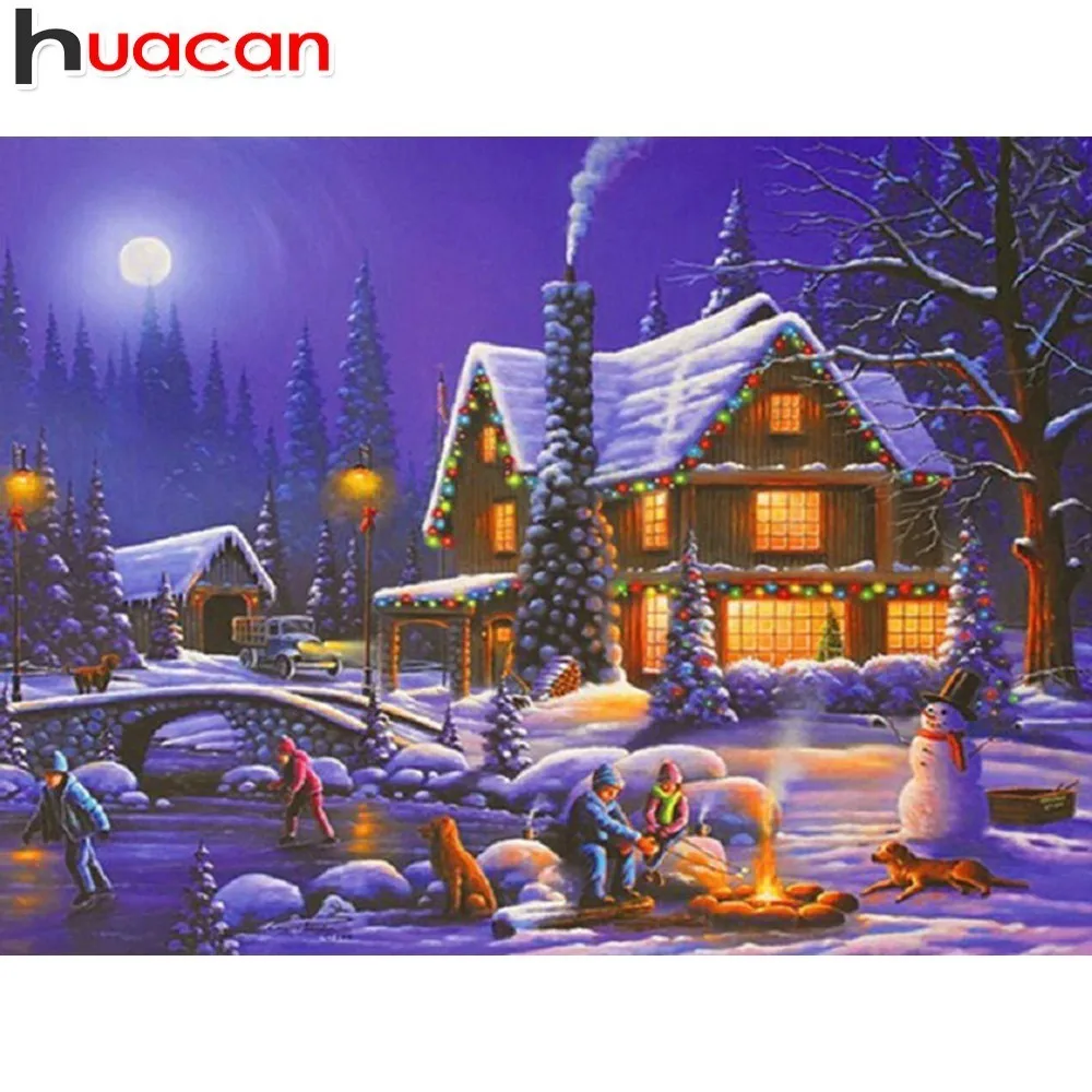 

HUACAN Diamond Mosaic Full Square Diamond Painting Winter 5D DIY Landscape Diamond Embroidery Picture Of Rhinestone Decor Home