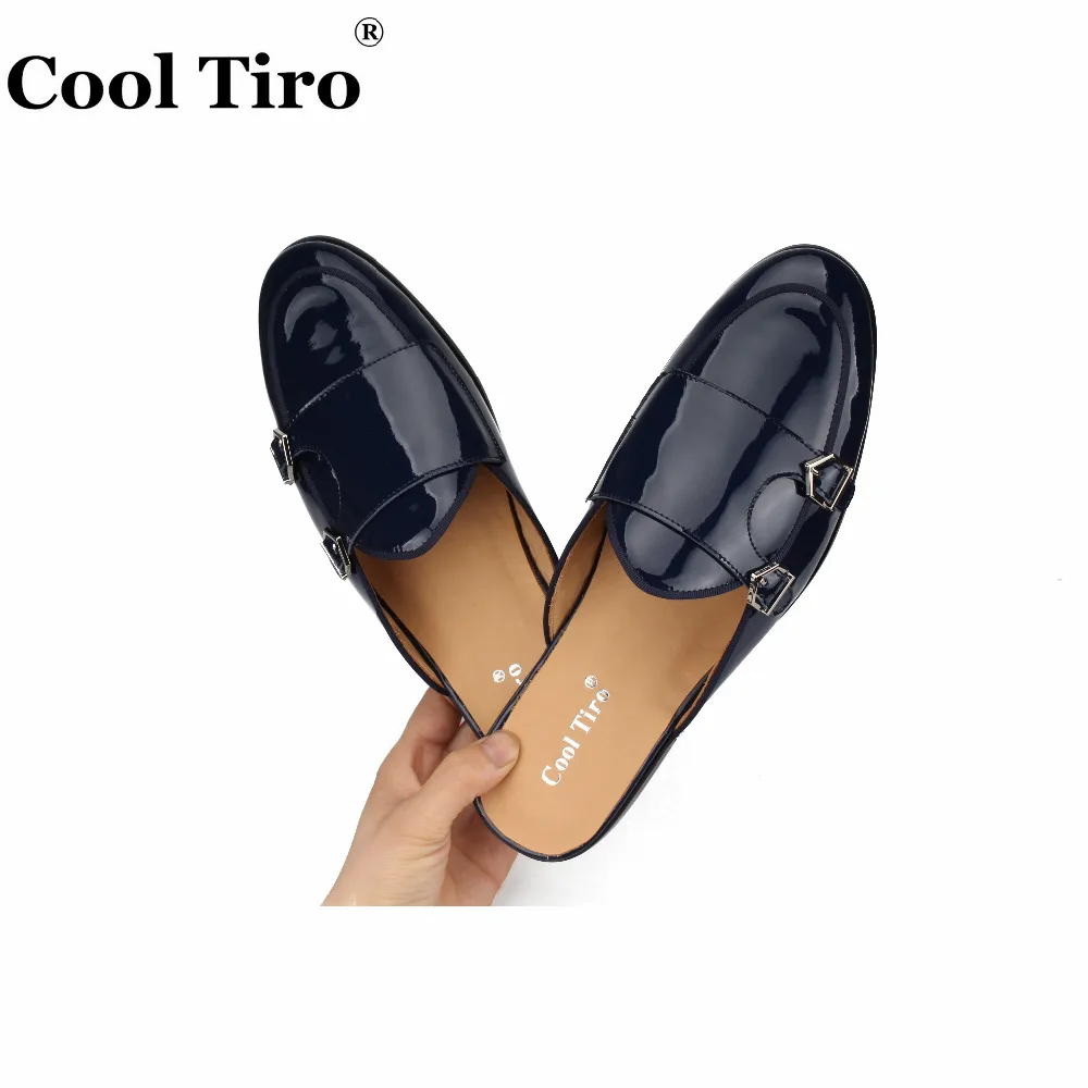 Dark blue patent leather men slippers (7)