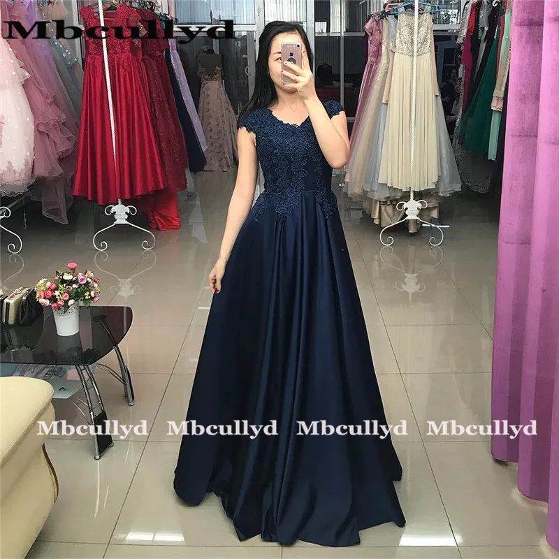 Mbcullyd с красивой аппликацией кружевное платье подружки невесты длинное торжественное атласное темно-синее платье для свадебной вечеринки