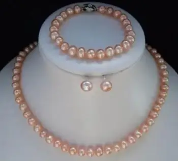 

Charming 8-9MM Natural Pink Cultured Pearl bracelets necklace earrings set