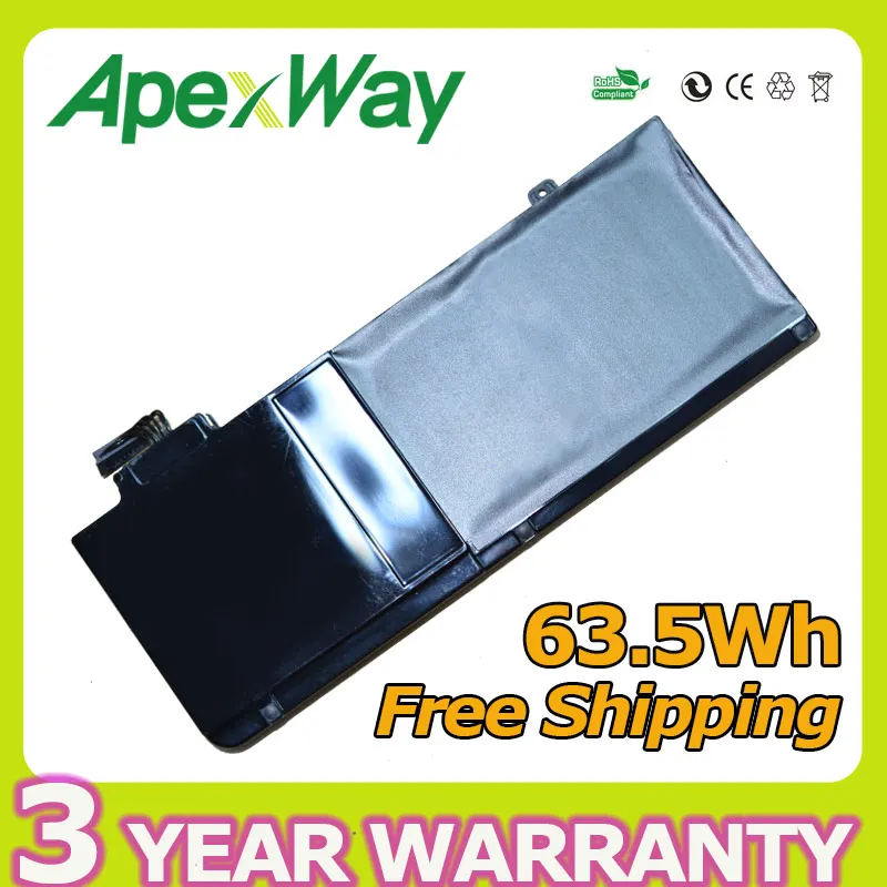 

Apexway 63.5Wh laptop battery for Apple A1322 MacBook Pro 13 " Unibody A1278 Mid 2009 2010 2011 2012