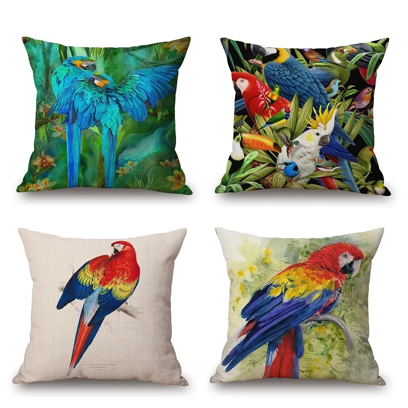 Parrot Bird Cushion Cover Colorful Feather Pillow Covers 3D Stereo