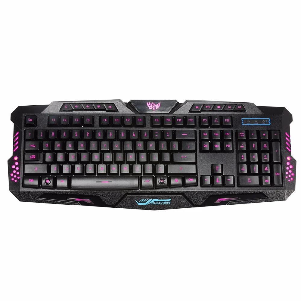 Russian English Version Keyboard Standard USB Wired Backlit Gaming Ergonomics 3 Color Switchable LED For Laptop Computer