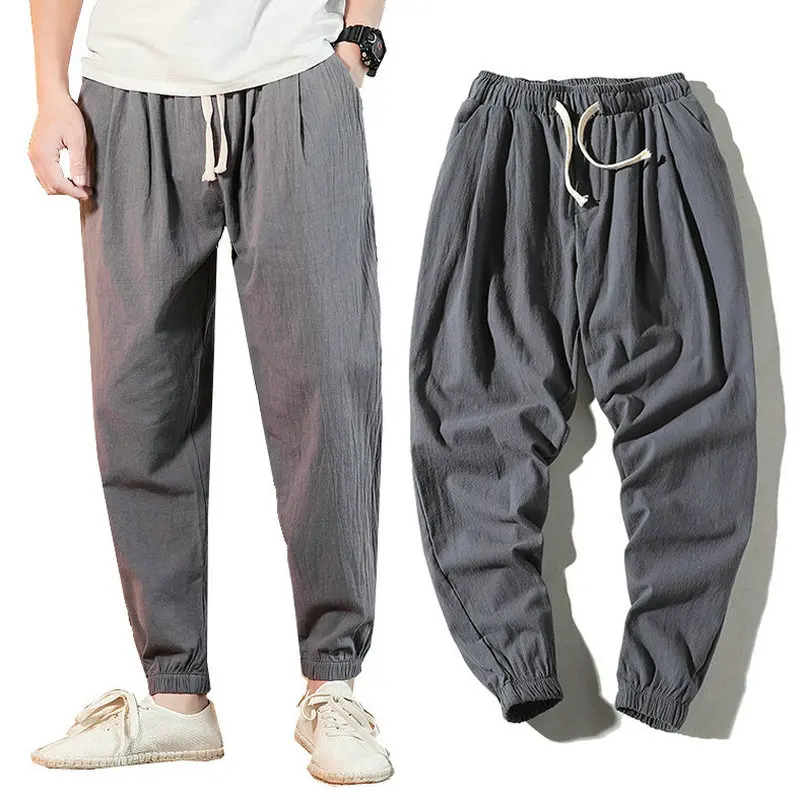 

2019 Summer Cotton and Linen Pants Men Thin Loose Pencil Pants Men Hip Hop Harem Pants Men Joggers Trousers Pantalon