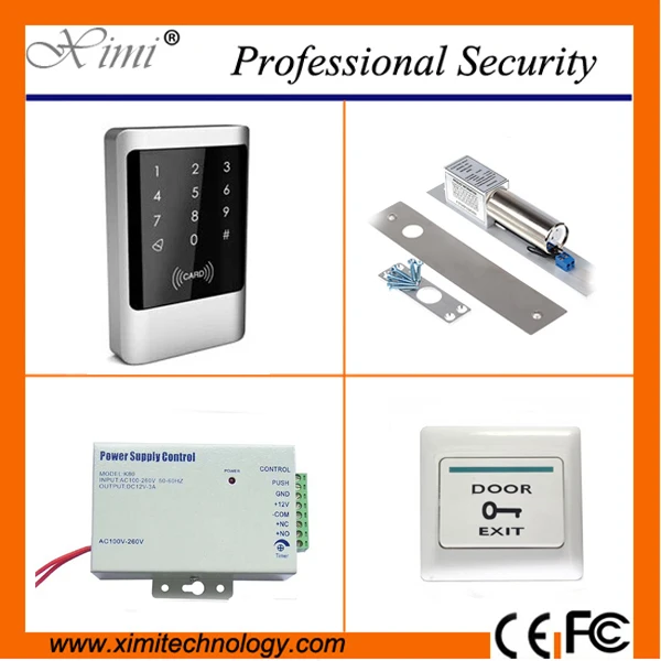 

Waterproof RFID card access control 1000 users with 12V power supply electric lock, door exit button door access controller