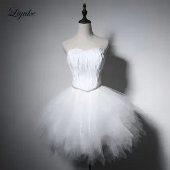 

Liyuke Elegant Beatiful Feathers Cocktail Dress Sleeveless Lace Up Knee-Length Prom Dress For Cocktail Party