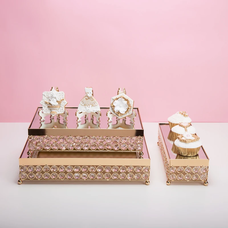 Золотой прямоугольник торт лоток Хрустальная подставка для кексов свадебный торт аксессуар для стола вечерние украшения инструменты для десерта