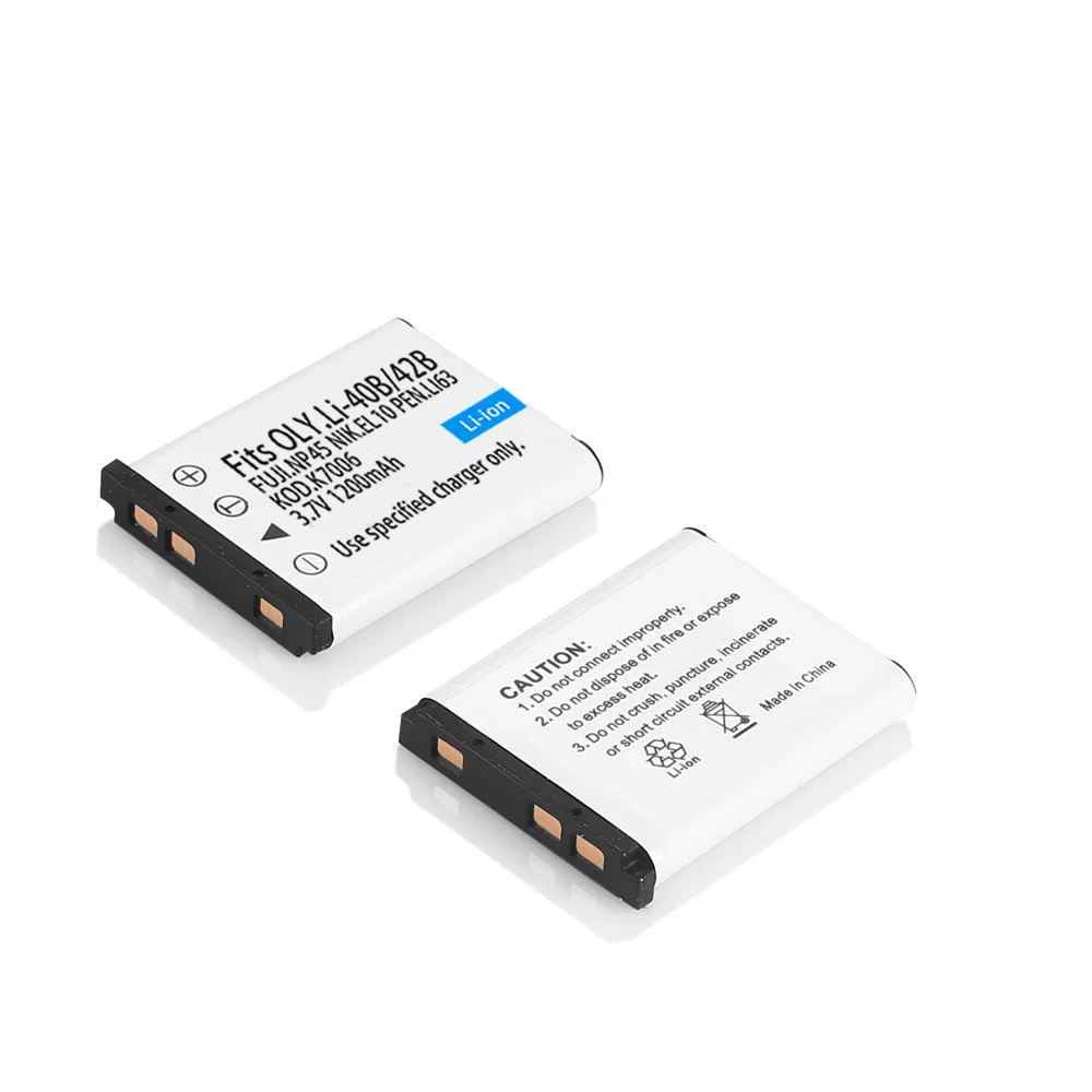 

MJKAA 2pcs 3.7V 1200mAh Li-42B EN-EL10 FNP-45 D-Li63 CNP-80 LI-40B Rechargeable Camera Battery for Nikon OLYMPUS FUJ