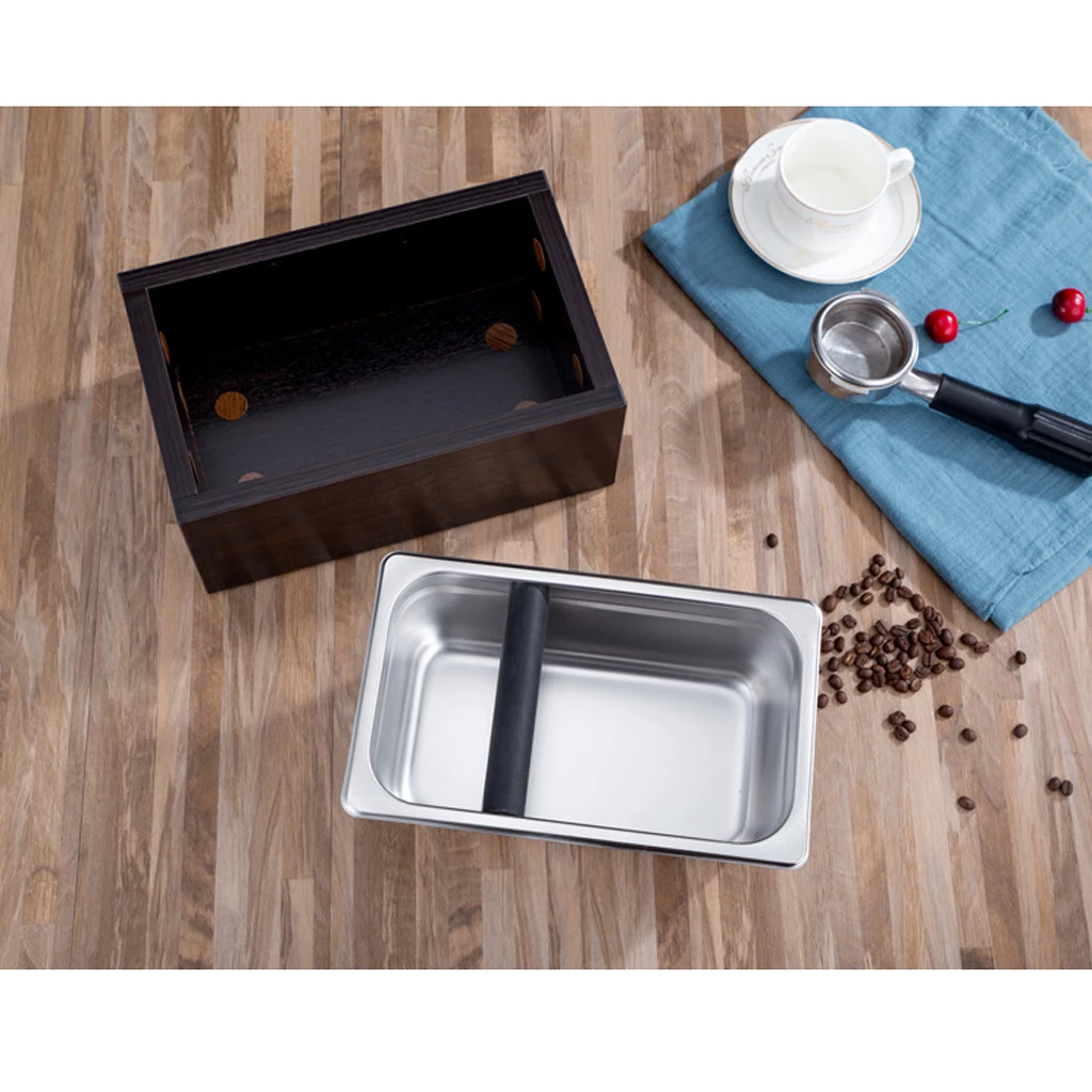 Stainless Steel Coffee Grounds Knock Out Box Espresso Waste Bin Holder