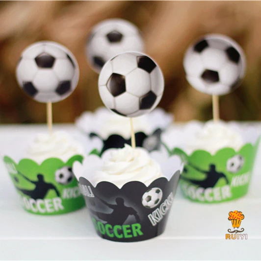 24 Pieces Football Football Cupcake Emballage Etui Enfants Anniversaire Decoration Decor Festa Decoration De Gateau Bebe Douche Fete Fournitures Aw 0023 Aliexpress
