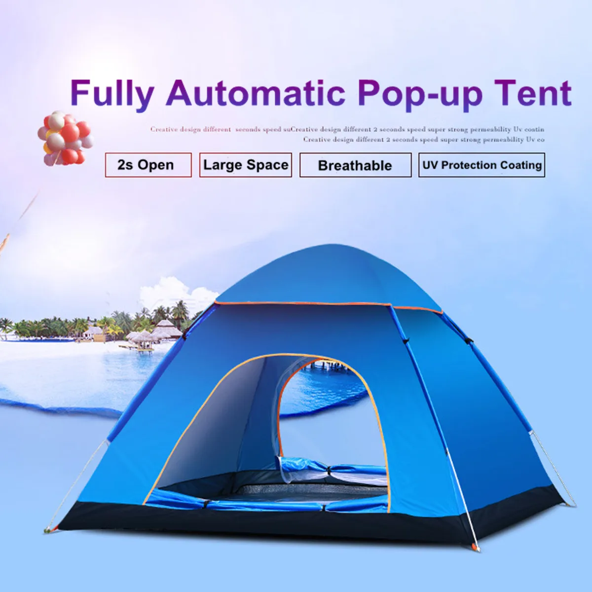Camping Tent UV Protection 2 doors 2 3 Person Automatic Quick Up