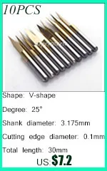 10x Фрезерные фрезы с титановым покрытием Карбид PCB Гравировальный Бит нож фрезерный станок с ЧПУ Инструменты 3,175*10 градусов 0,2 мм кончик бит Концевая фреза