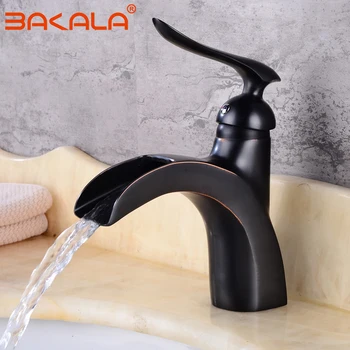 

Basin Faucets Waterfall Tap Bathroom Faucet Single handle Basin Mixer Tap Bath Golden Faucet Brass Sink Water Crane Silver