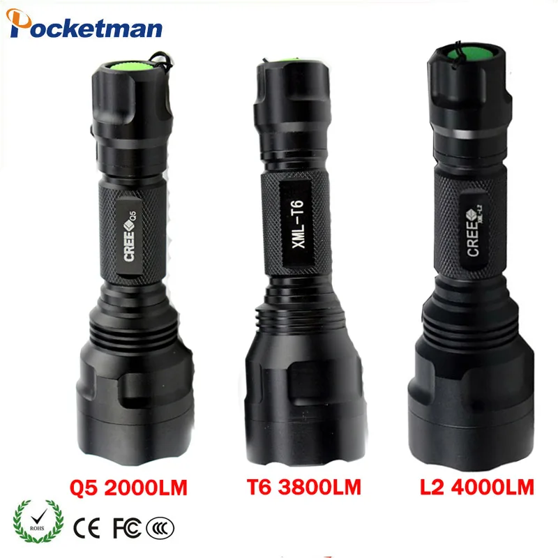 2017 New Led Flashlight CREE XML T6 XML L2 Q5 Waterproof 18650 battery touch camping bicycle