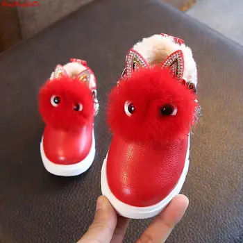 

Winter Rubber Girls Boots Fashion Warm Children Shoes Girls Leather Plush Flat Sneakers New 2 Colors Kids Boots