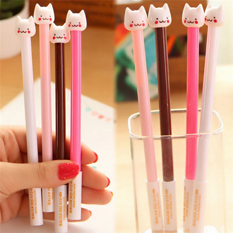 4PCS 0.5mm Korean Cute Kawaii Cat Japanese Gel Pens Wrting Office School Supplies Stationery Material Escolar Kawaii