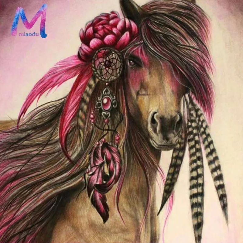 

MIAODU Full Square Diamond 5D DIY Diamond Painting Flower Horse Embroidery Cross Stitch Rhinestone Mosaic Painting Home Decor