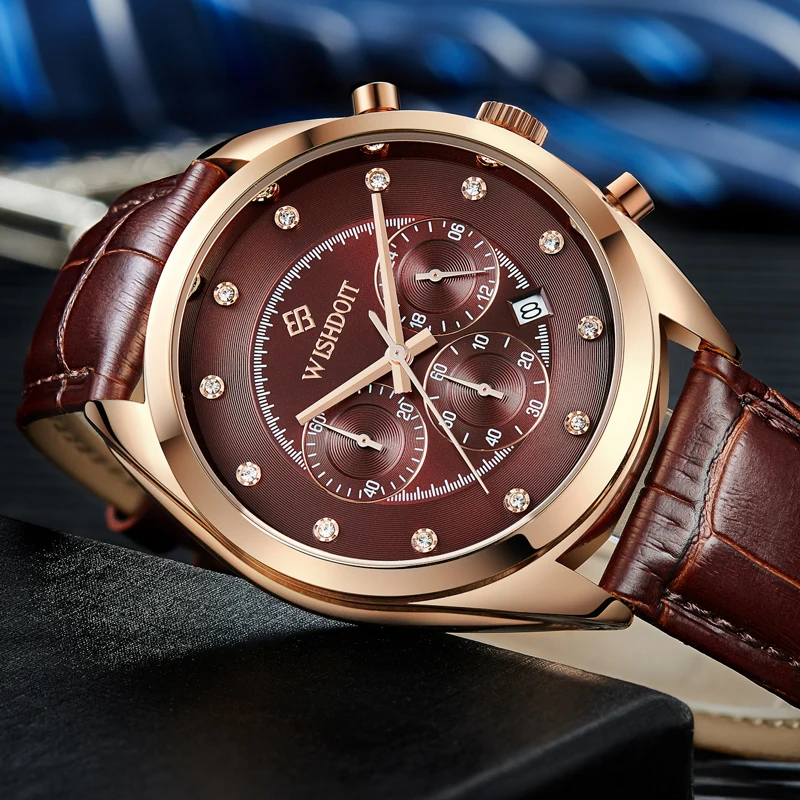 

Mens Watches Top Brand Luxury WISHDOIT Men's Fashion Business Waterproof Watch Men Casual Leather Quartz Watch Relogio Masculino