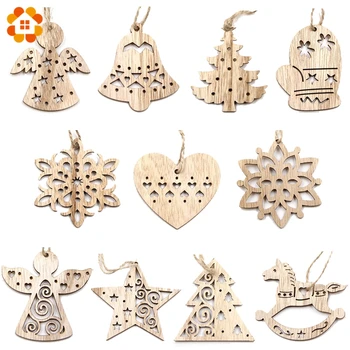 

10PCS Lovely Vintage Christmas Wooden Pendant Ornaments DIY Wood Crafts Kids Gift Xmas Tree Ornament Christmas Party Decorations