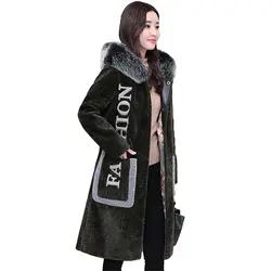 2019 осень-зима искусственного меха пальто Для женщин стрижки овец шубы большой меховой воротник с капюшоном топы мода женский Большие