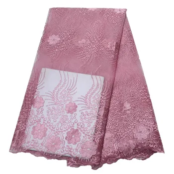

New Coming African Lace High Quality Dubai Embroidery Lace Baby Pink Wedding Dress French Tulle Net Lace Fabric X1559
