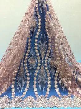 

Gold Line Embroidered French Mesh Lace Fabric Latest 2019 Nigerian Lace Fabric High Quality Wedding African Lace Fabric 5 Yards