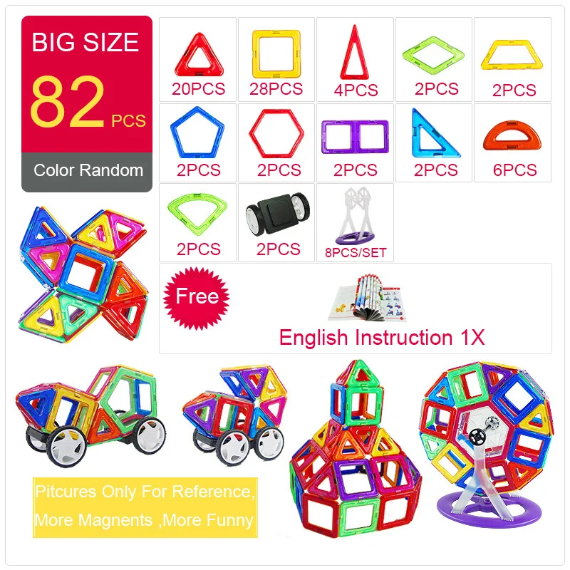 

Enlighten 82pcs Big Size Magnetic Building Blocks Triangle Square Constructor Brick Designer Magnetic Toys For Children
