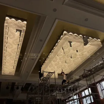 

Large hotel engineering crystal lamp rectangular iceberg rockery sales department custom lobby luxury ceiling lamp led fixture