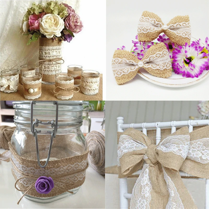 Jute Ribbon 2m 5cm Natural Jute Burlap Ribbon Hessian Lace Ribbon Roll for Vintage Wedding Birthday Party Decor DIY