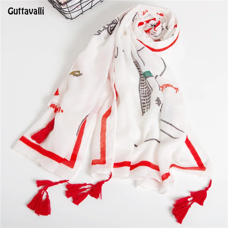 Guttavalli для женщин свежий белый с буквенным принтом парка длинные кисточки шаль синий и красный цвета в полоску Шарф Мягкий Ретро