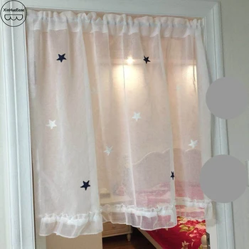 

XinHuaEase Kitchen Door Short Tulle Curtain White Voile Lace Embroidered Curtains Window Valance Yarn Windows Sheer Decorative