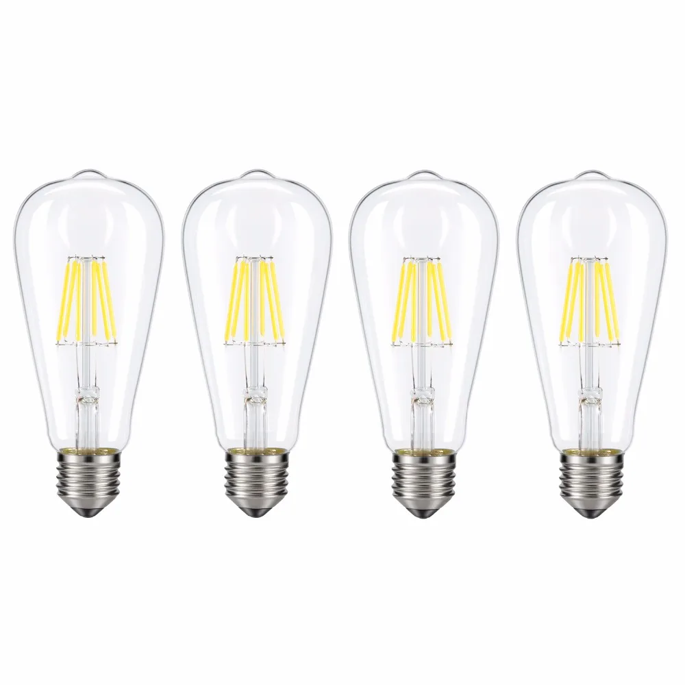 

Kohree 4 Packs E26 Edison LED Bulb light, 6W 110V 4000K Dimmable Filament Daylight Bulbs for Living Room Vintage Decor, White