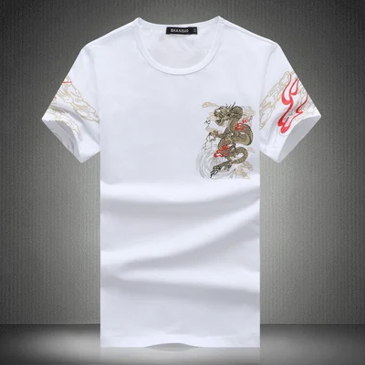 Летняя мода печатных Для мужчин футболка с круглым вырезом короткий рукав Футболка Для мужчин китайский Стиль Повседневное тонкий Для мужчин s хлопковые футболки 4XL 5XL - Цвет: White