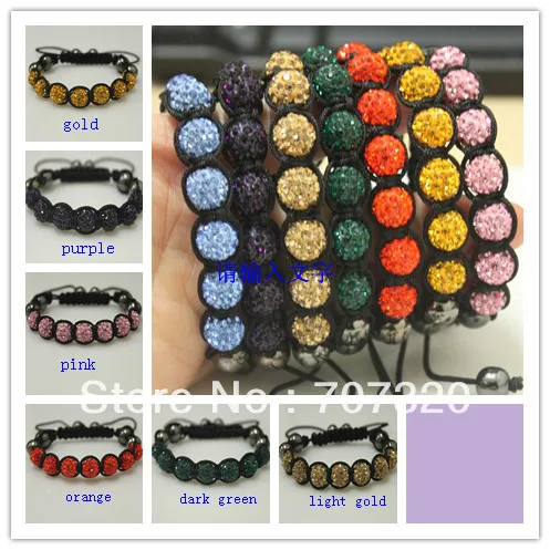 

50% discount wholesale 15 bracelets 10 mm x 7 clay rhinestone beads shamballa beads bracelet