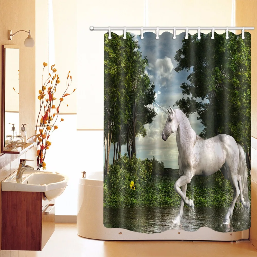 Tropical Forest Dream Fairy Unicorn Bathroom Shower Curtain Waterproof