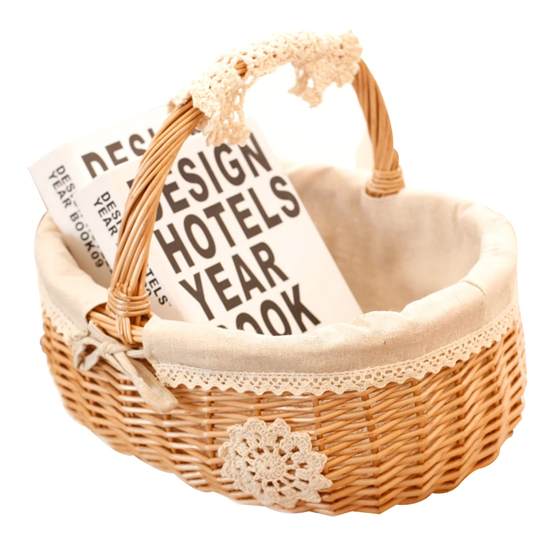

HIPSTEEN Creative Wickerwork Storage Basket Fresh Style Sundries Storage Case with Linen