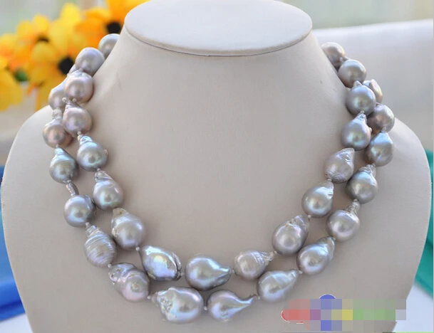 

A p3342 2Strands 21mm GRAY BAROQUE KESHI REBORN PEARL NECKLACE
