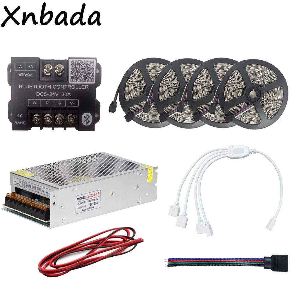 

5050 60Led/m RGB Led Strip Led Flexible Light Tape 20M+Bluetooth Led Controller+12V 20A Led Power Supply Adapter Kit