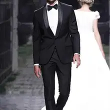 Лидер продаж высокое качество 2 шт.(JacketPantBowtie) воротником одна кнопка черный Для мужчин костюмы модный стиль Terno Custume Homme