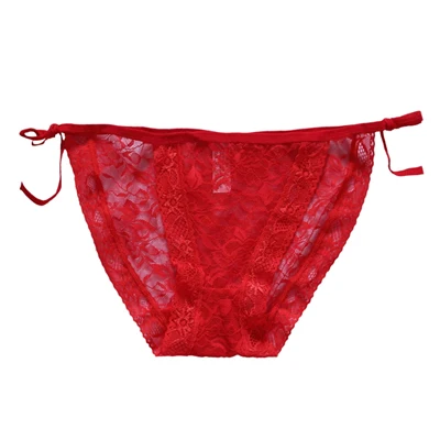 Женские сексуальные кружевные стринги с завязками по бокам и бантом, регулируемые стринги, нижнее белье - Цвет: Red