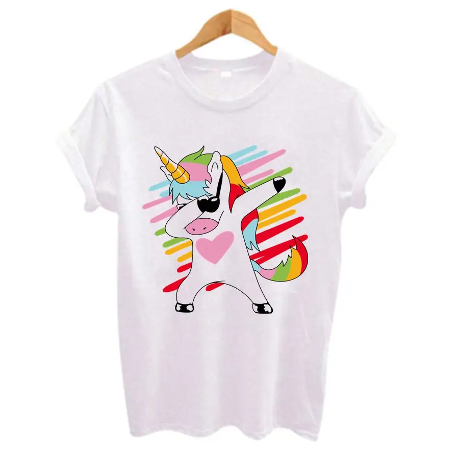 2019 Funny Unicorn Print T Shirt Short Sleeve T-shirts O-neck Tops Plus Size White Casual Hip Hop Ts