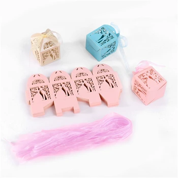 

Wedding Decoration Laser Cut Hollow Carriage Favors Gifts Candy Boxes With Ribbon Baby Shower Wedding Party Supplies