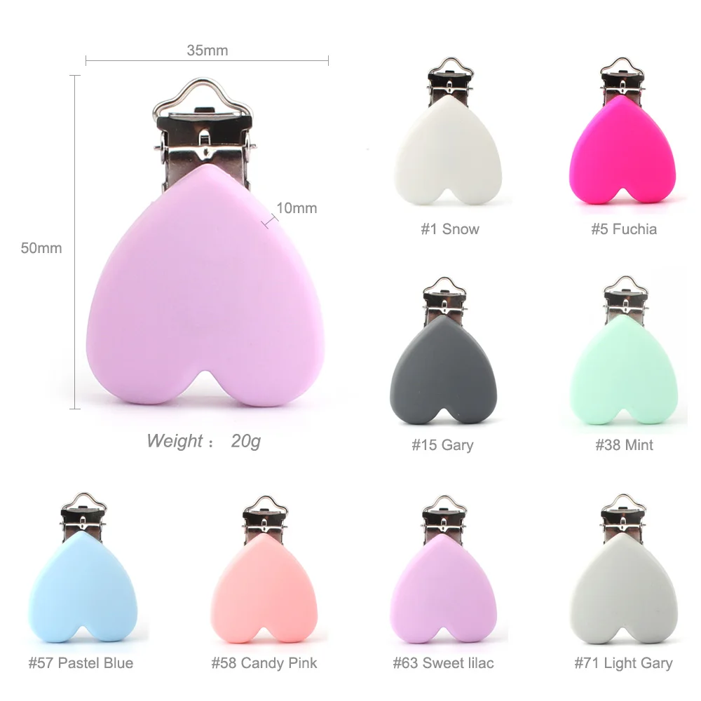 하트 모양 실리콘 젖꼭지 클립, BPA 프리, DIY  수저, 간호 더미 홀더, 젖니가 나는 어금니 장난감 클립, 3 개