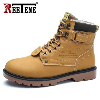 

REETENE Winter Men's Boots Combat Men's Ankle Boots Warm Fur Snow Boots Men Leather Waterproof Super Warm Casual Men's Shoes